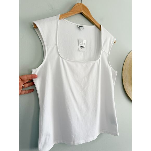 J.Crew Factory | NWT Cap-sleeve stretch cotton-blend squareneck top White | Sz L - Picture 3 of 9